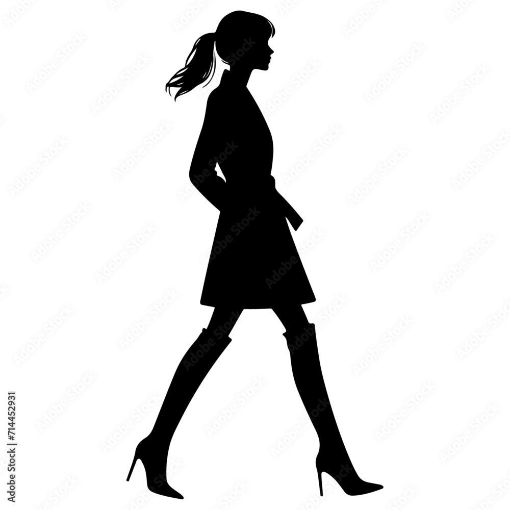 minimal business man and woman walking forward in winter clothing pose vector silhouette minimal business man and woman walking forward in winter clothing pose vector silhouette