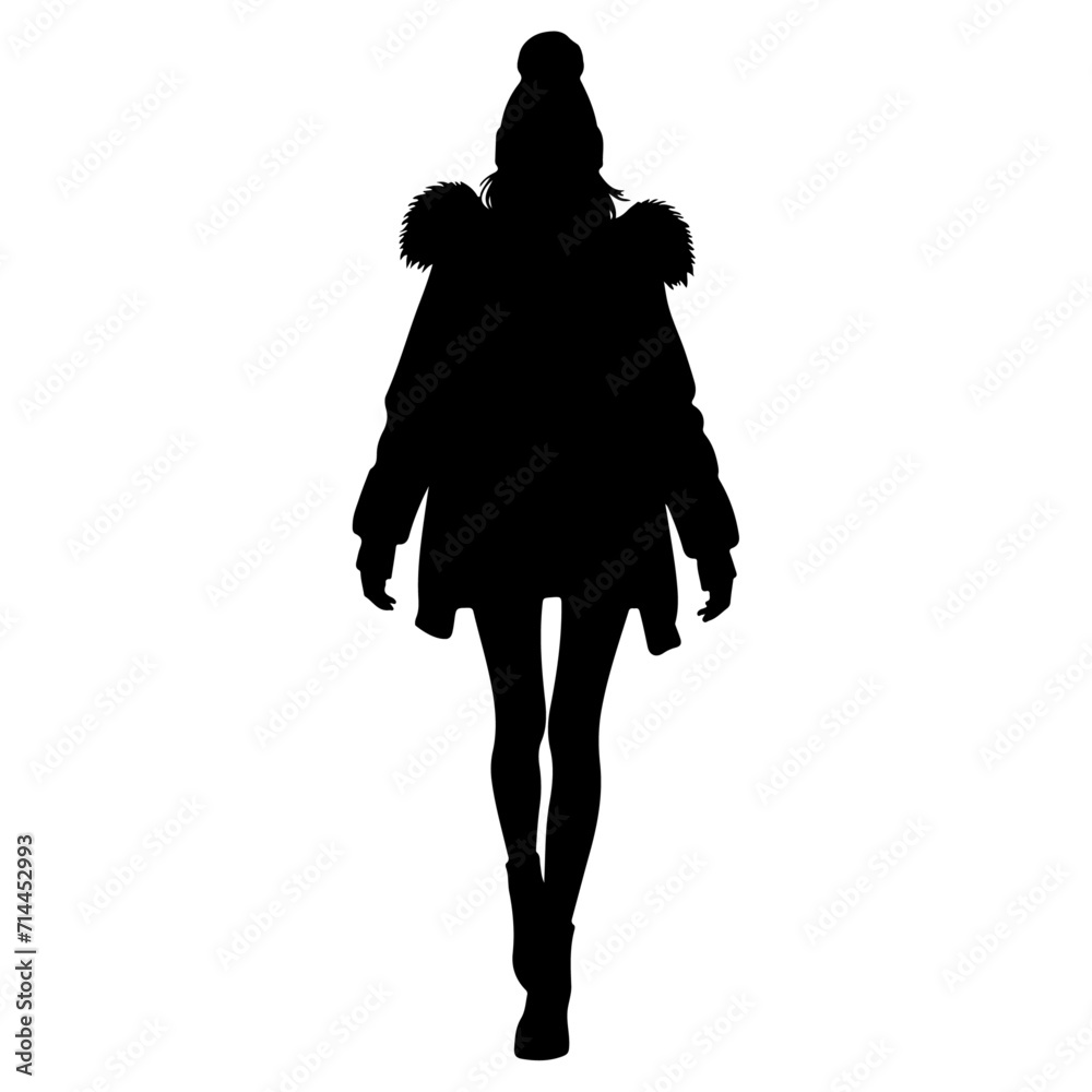 minimal business man and woman walking forward in winter clothing pose vector silhouette minimal business man and woman walking forward in winter clothing pose vector silhouette