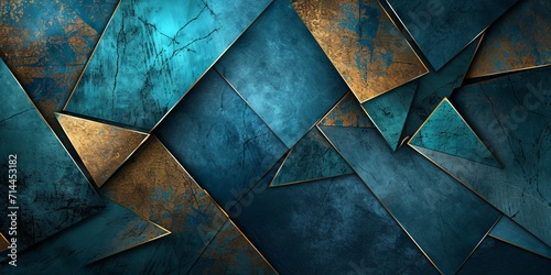 Background that has Gold and Blue Design in the style of Rustic Futurism - Sharp Edges Mysterious Turquoise and Bronze Hard Edged Geometric Wallpaper created with Generative AI Technology photo
