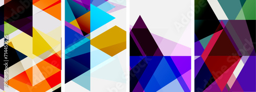 Colorful bright triangles with various colors and transparencies. Vector illustration For Wallpaper, Banner, Background, Card, Book Illustration, landing page