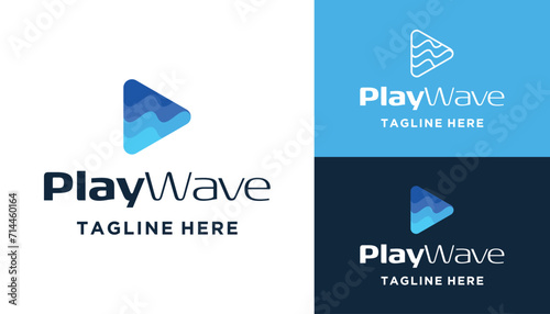 Play Button with Ocean Waves For Music Playback Application Logo Design