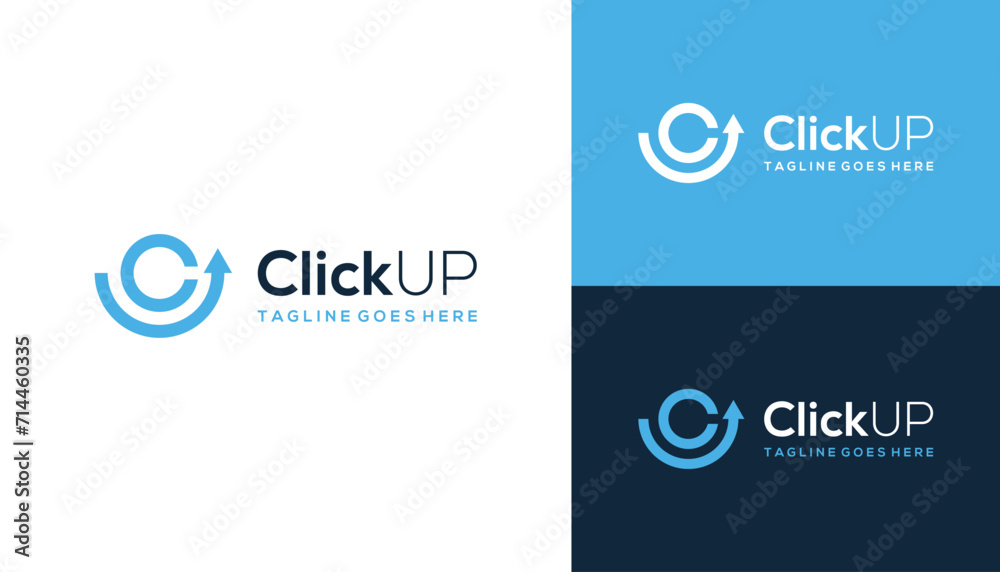 Circular Initial Letter CU U C UC with Simple Up Arrow Line Art Logo Design - obrazy, fototapety, plakaty 