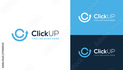 Circular Initial Letter CU U C UC with Simple Up Arrow Line Art Logo Design