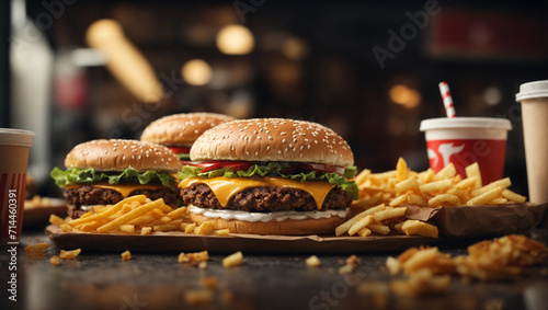 burger and fries on a table