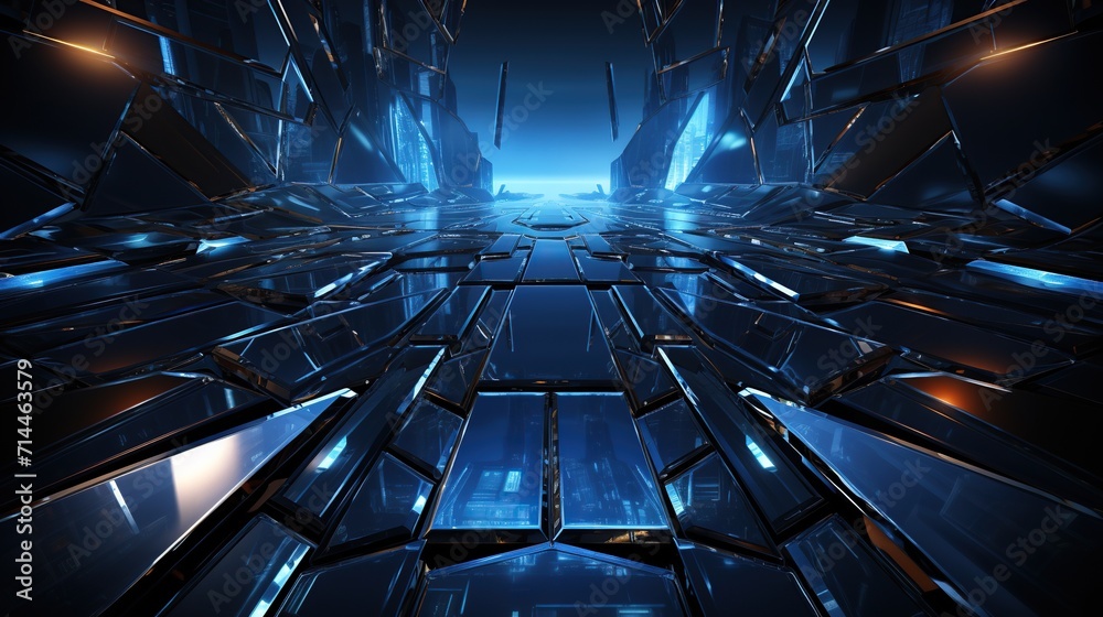 Fototapeta premium Glass texture modern technology dark blue abstract futuristic background