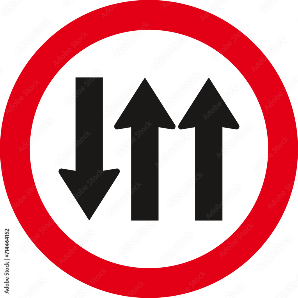 Opposing traffic with three lanes,Traffic Sign , Vector, symbol, transport icon Opposing traffic with three lanes,Traffic Sign , Vector, symbol, transport icon