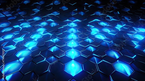 A background with neon blue diamonds arranged in a honeycomb pattern with a pixelated effect and a vhs distortion