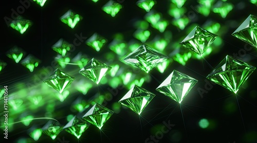 A background with neon green diamonds arranged in a random pattern with a motion blur effect and a light streak