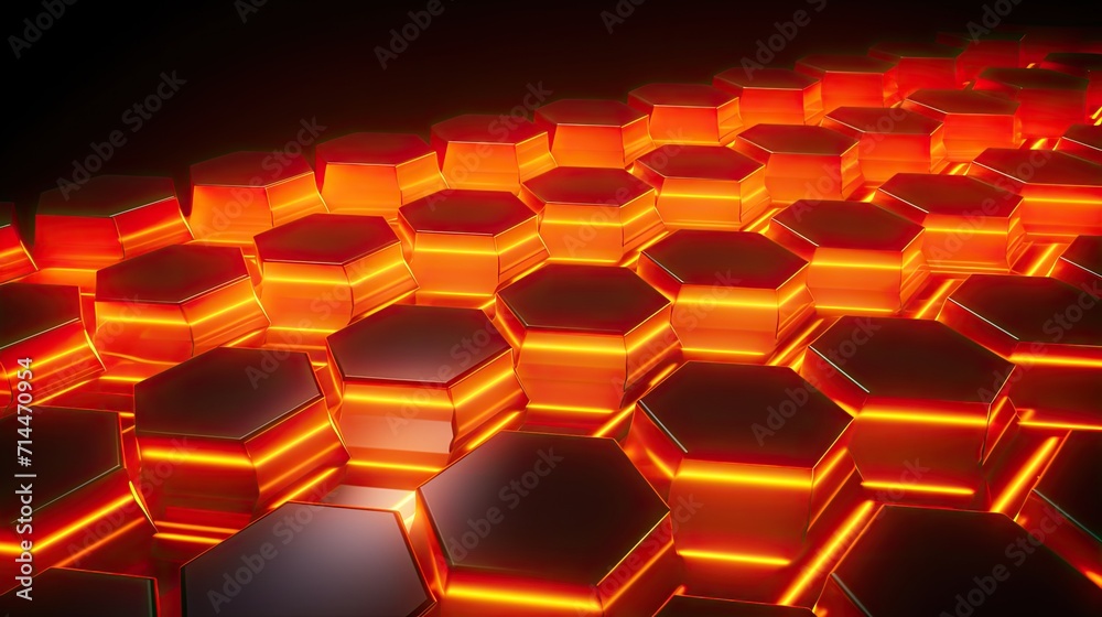 A background with neon orange hexagons arranged in a grid pattern