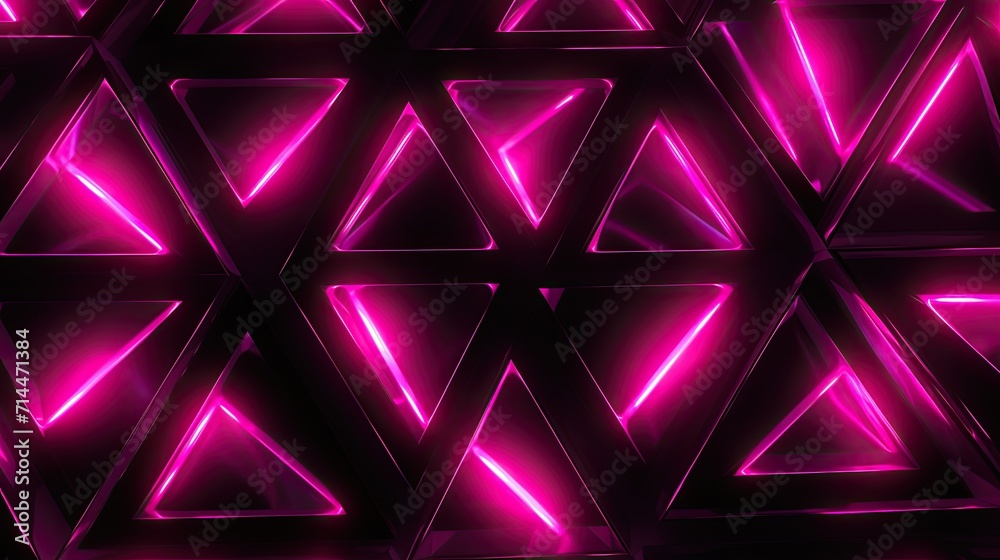 A background with neon pink triangles arranged in a random pattern with a distortion effect and a lens distortion
