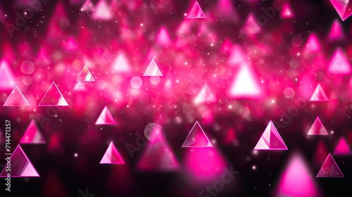 A background with neon pink triangles arranged in a random pattern with a bokeh effect and a color grading