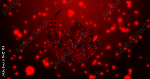 Islamic Ramadan Background. Animated red color letter word Ramadan Kareem  holy month  worship all day  the celebration of the Muslim community. Red color text with particle Background.
