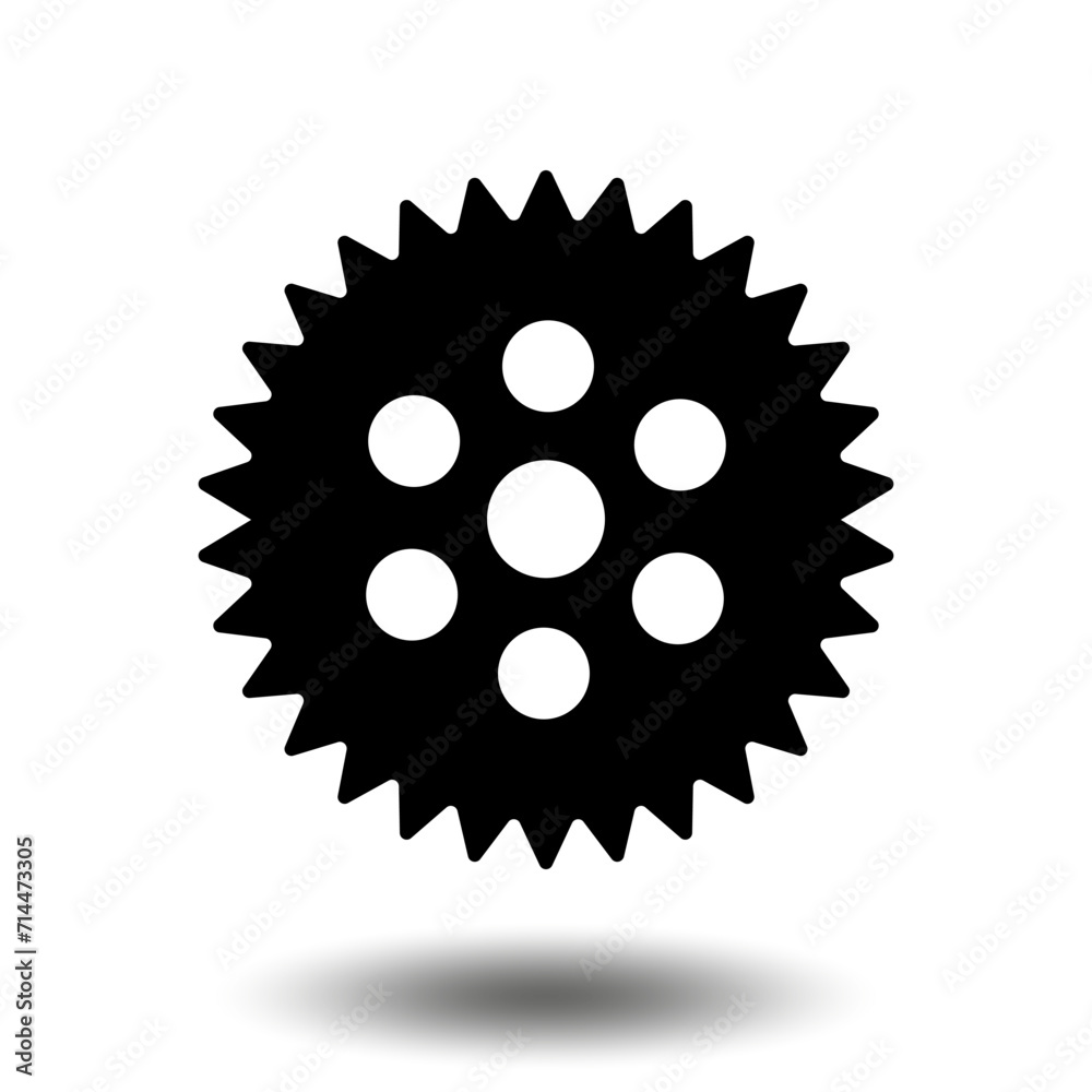 Black gear icon. Machine sprocket gear icon. Flat design. Vector cogwheel sign symbol on a white background. Black gear icon. Machine sprocket gear icon. Flat design. Vector cogwheel sign symbol on a white background.