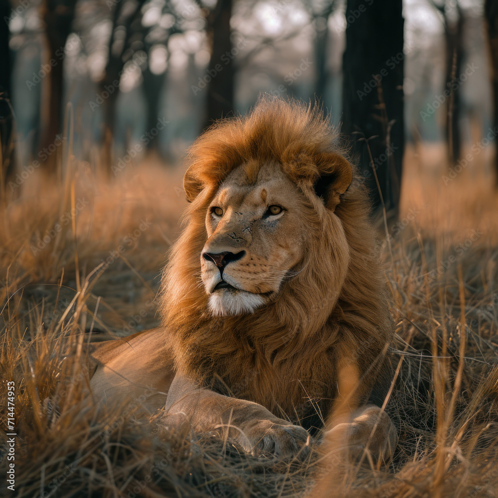 The lion scenes, in the style of African forest The lion scenes, in the style of African forest