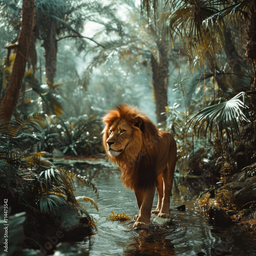 The lion scenes, in the style of African forest