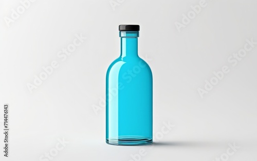 A bottle is highlighted with a mockup design concept, offering a simple and clean presentation in 3D with a flat front view against a white background.