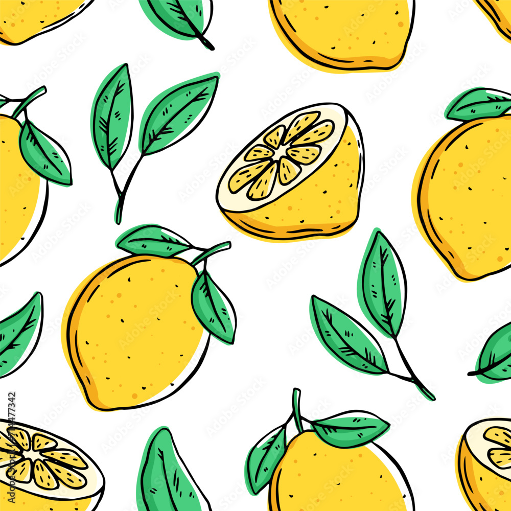 doodle lemon fruit seamless pattern on white background doodle lemon fruit seamless pattern on white background