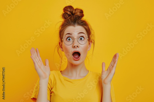 Girl with surprised face and open arms