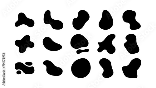 Abstract organic black fluid blobs and liquid shadows random shapes. Liquid shapes, round abstract elements. Simple blotch water forms. Vector illustration on white bg. photo