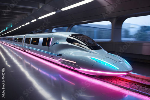 futuristic train with neon lighting