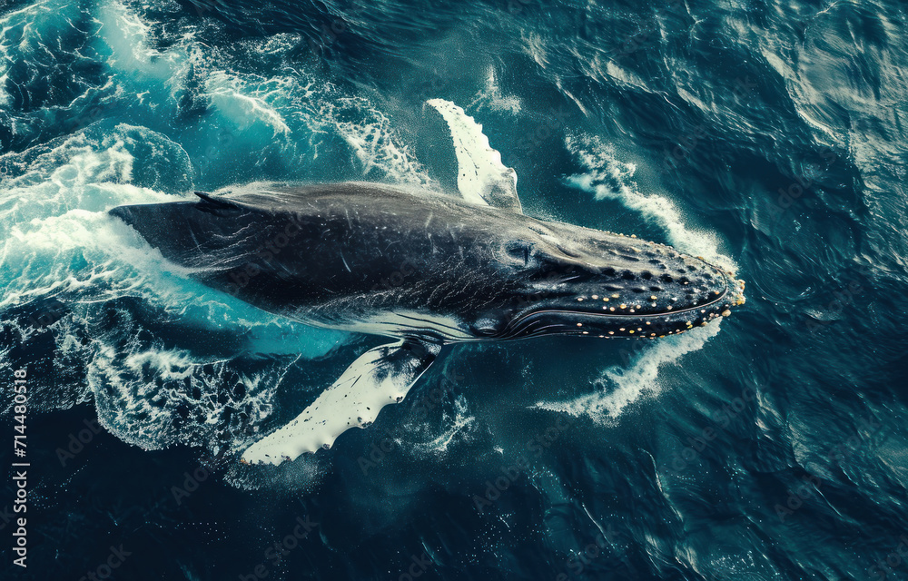 Fototapeta premium whale in the ocean, whale swimming in the sea, Whale in the sea underwater