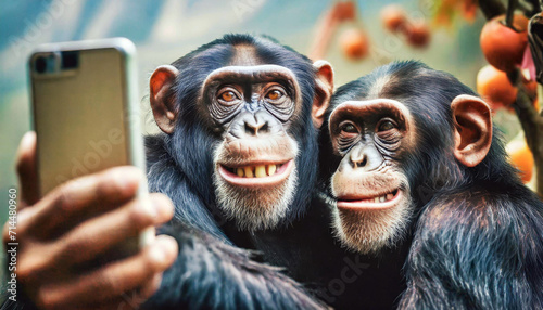 Fotografiet Chimpanzees Taking a Selfie