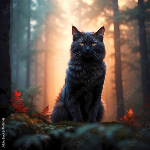 A majestic Nordic cat in a lush forest