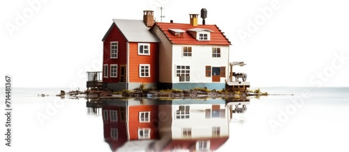 Floating house model on a light white background