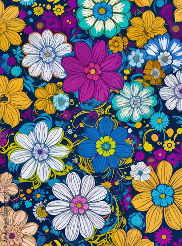 Vibrant colorful abstract flowers seamless pattern pretty.