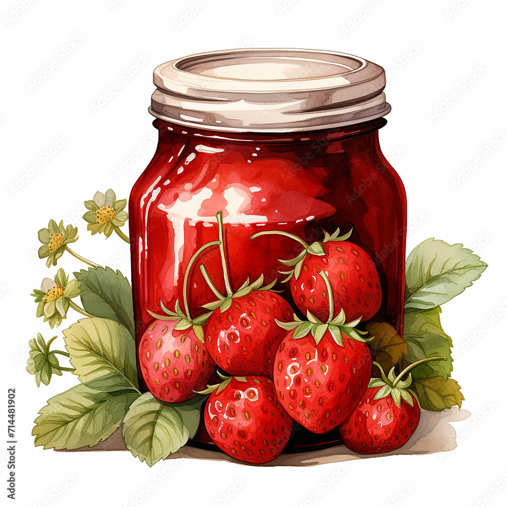 watercolor_style_strawberry_jam_jar_clipart_white_backgr watercolor_style_strawberry_jam_jar_clipart_white_backgr