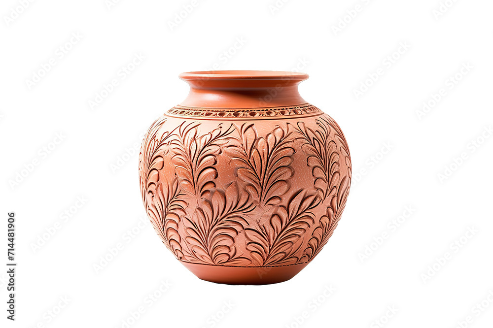 one old clay pot for cooking with closed cap isolated on a Transparent background. Generative AI