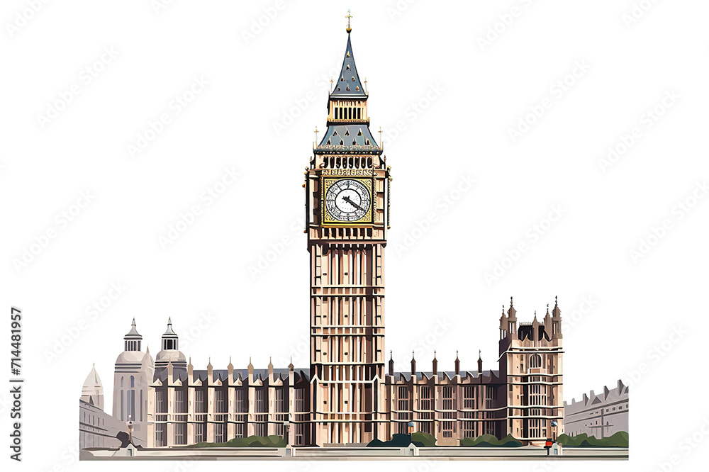 Famous British clock tower isolated on a Transparent background. Generative AI