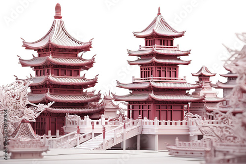 Pagoda Tower 3D rendering isolated on a Transparent background. Generative AI