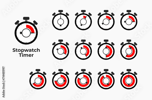 Illustration stopwatch timer 0 to 60 minutes. Timer countdown icon set