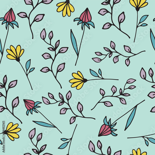 Seamless floral background with hand drawn flowers.