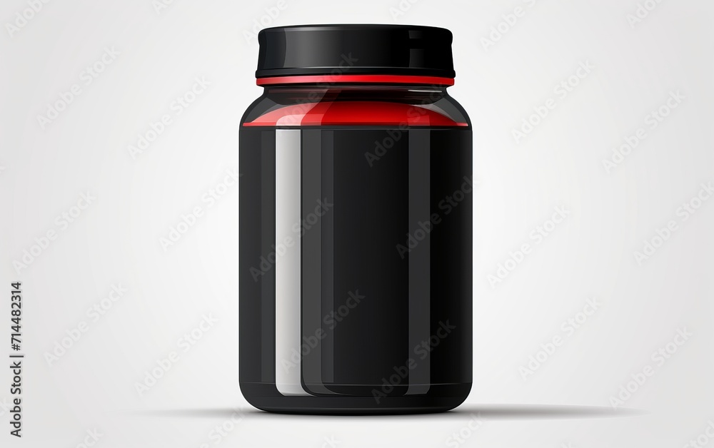A sport food bottle with a black protein powder container and a distinctive red lid.