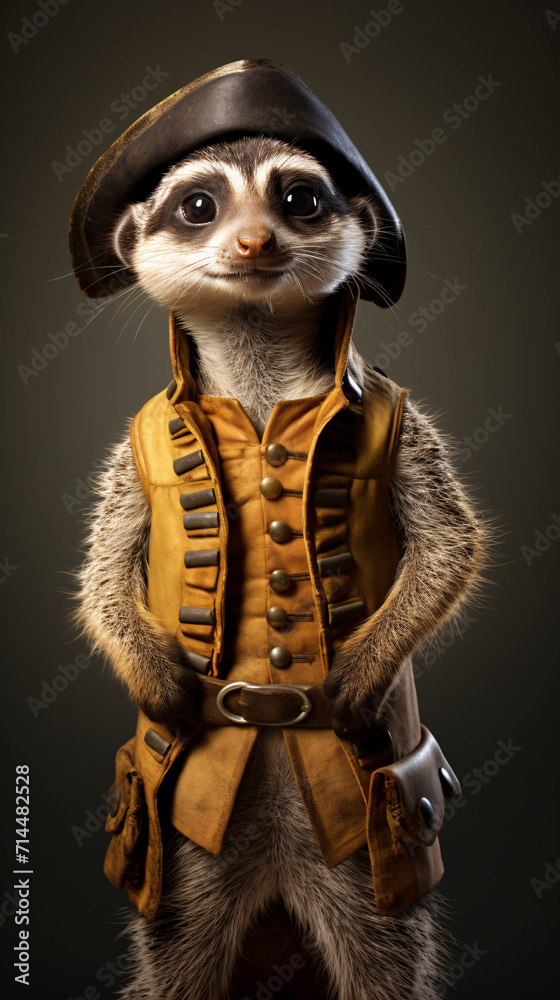 Obraz premium Encounter the curious charm of a meerkat in a simple yet captivating illustration against a plain, empty backdrop.