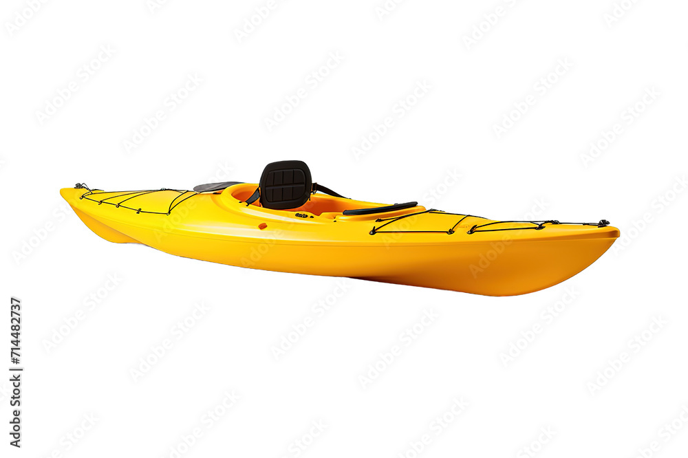 Yellow plastic kayak with paddle isolated on a Transparent background. Generative AI Yellow plastic kayak with paddle isolated on a Transparent background. Generative AI