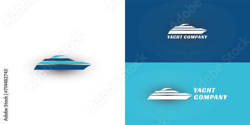 Abstract Shioulette Ship Logo in blue color applied for the Yacht Company logo design presented with multiple background colors. The logo is suitable for a shipping company logo design inspiration