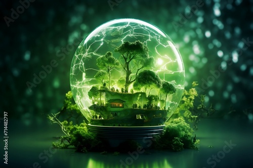 Green Energy Concept: Light Bulb with Trees Inside.