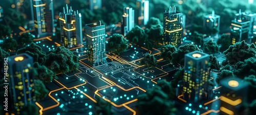 lighted electrical circuit board showing trees and cities photo