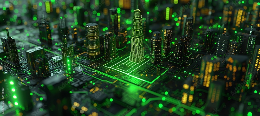 lighted electrical circuit board showing trees and cities lighted electrical circuit board showing trees and cities