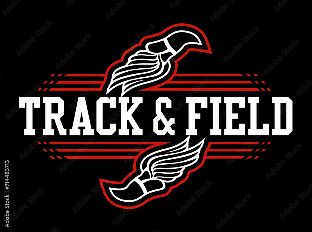 track and field design with winged foot for school, college or league sports