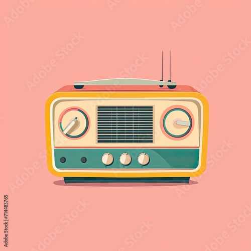 Vector Illustration of Retro Radio Isolated on Pink Background