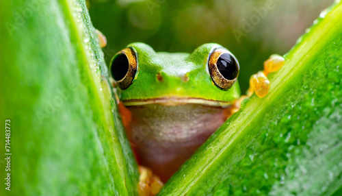Frog Peeking Through Leaves