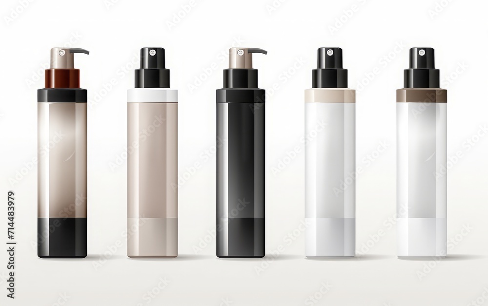 Displayed in a vector illustration, mockups of plastic packaging bottles for cosmetics and skin care are isolated on a white background. Displayed in a vector illustration, mockups of plastic packaging bottles for cosmetics and skin care are isolated on a white background.