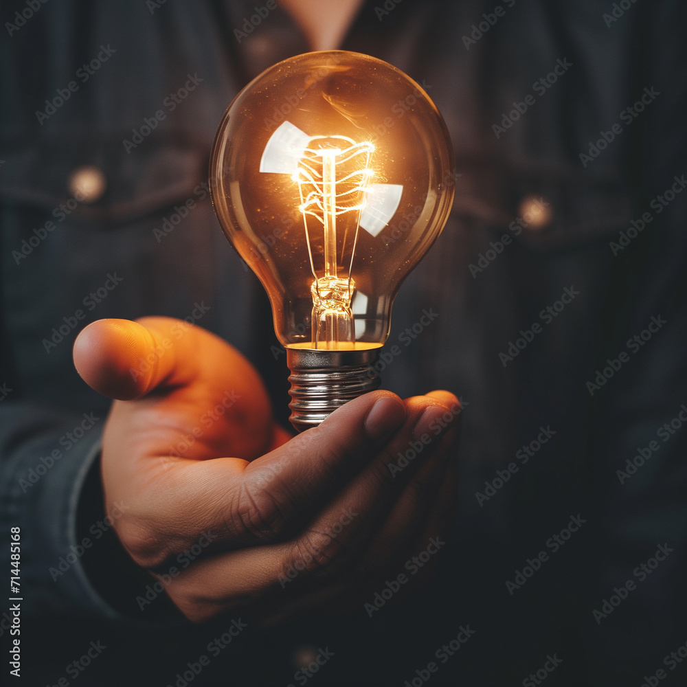 Close up of a an holding a light bulb Close up of a an holding a light bulb