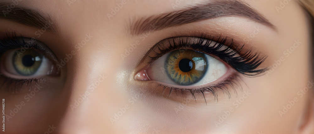 Close up detail beautiful female eye macro, fashion naturel makeup