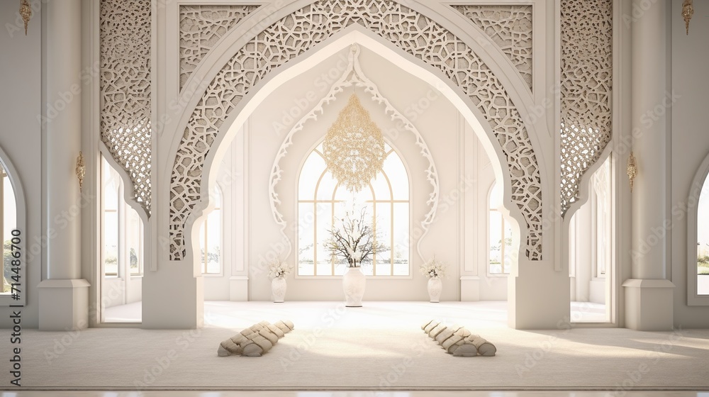 A beautiful white room with arabic ornaments. - obrazy, fototapety, plakaty 