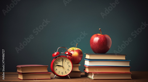 education concept with books and apple with dark background